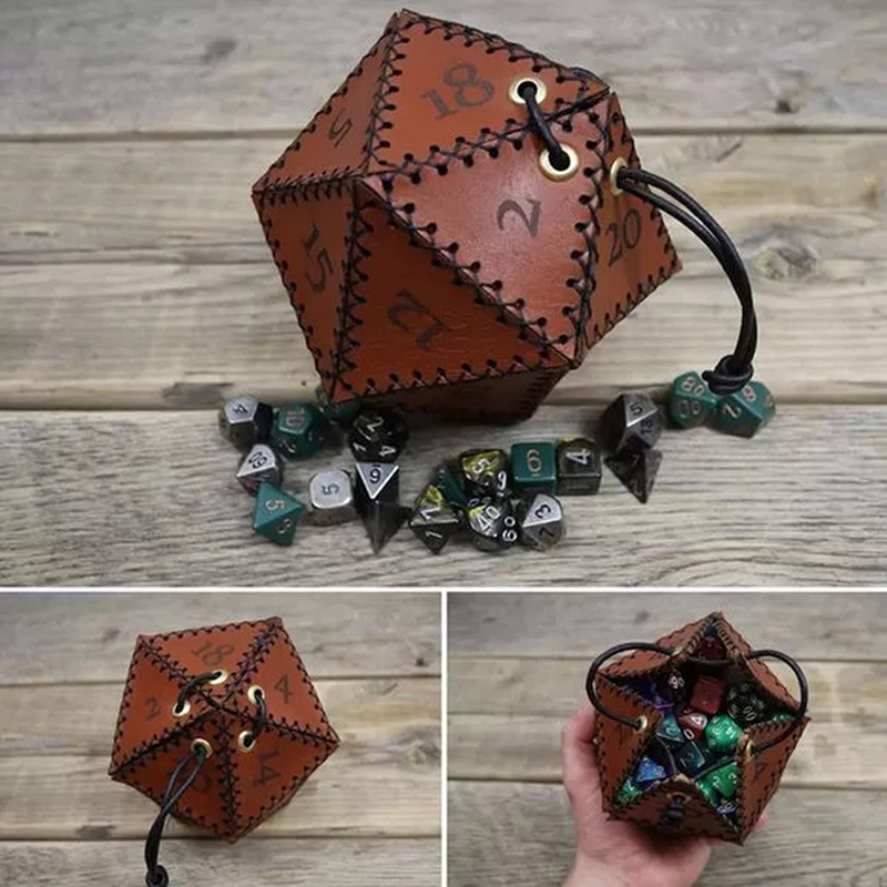 Gaming Accessories Gift Ideas - Leather D20 Dice Bag Polygonal Storage