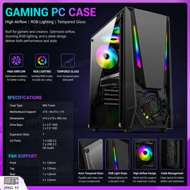 ATX Gaming PC Case Tempered Gl - огляд і ціна Gaming Hardware And Accessories